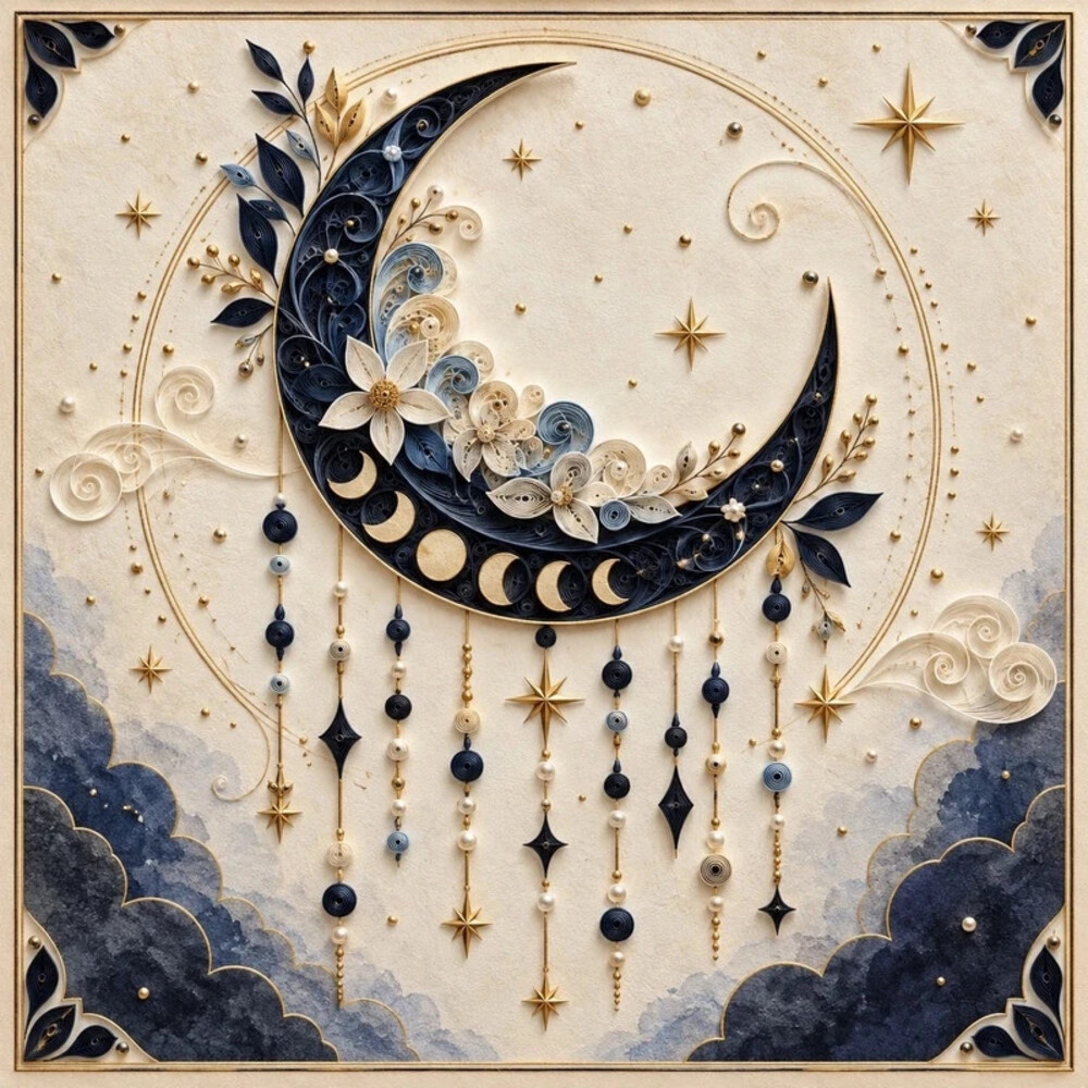 8x8 Framed Crescent Moon Dreamcatcher Quilling Art Print